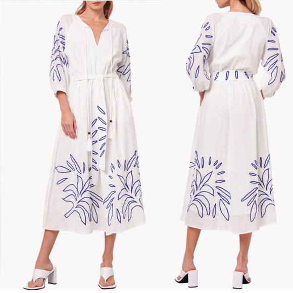 Ciebon Dresses & Skirts - NWT Ciebon Eliza Embroidered A-Line Cotton Midi Dress in White Sz XL